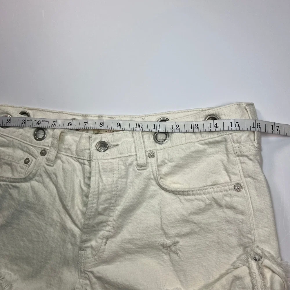 We The Free Denim Shorts Womens 27 Off-White Distressed Grommet Cutoff Boho Edgy